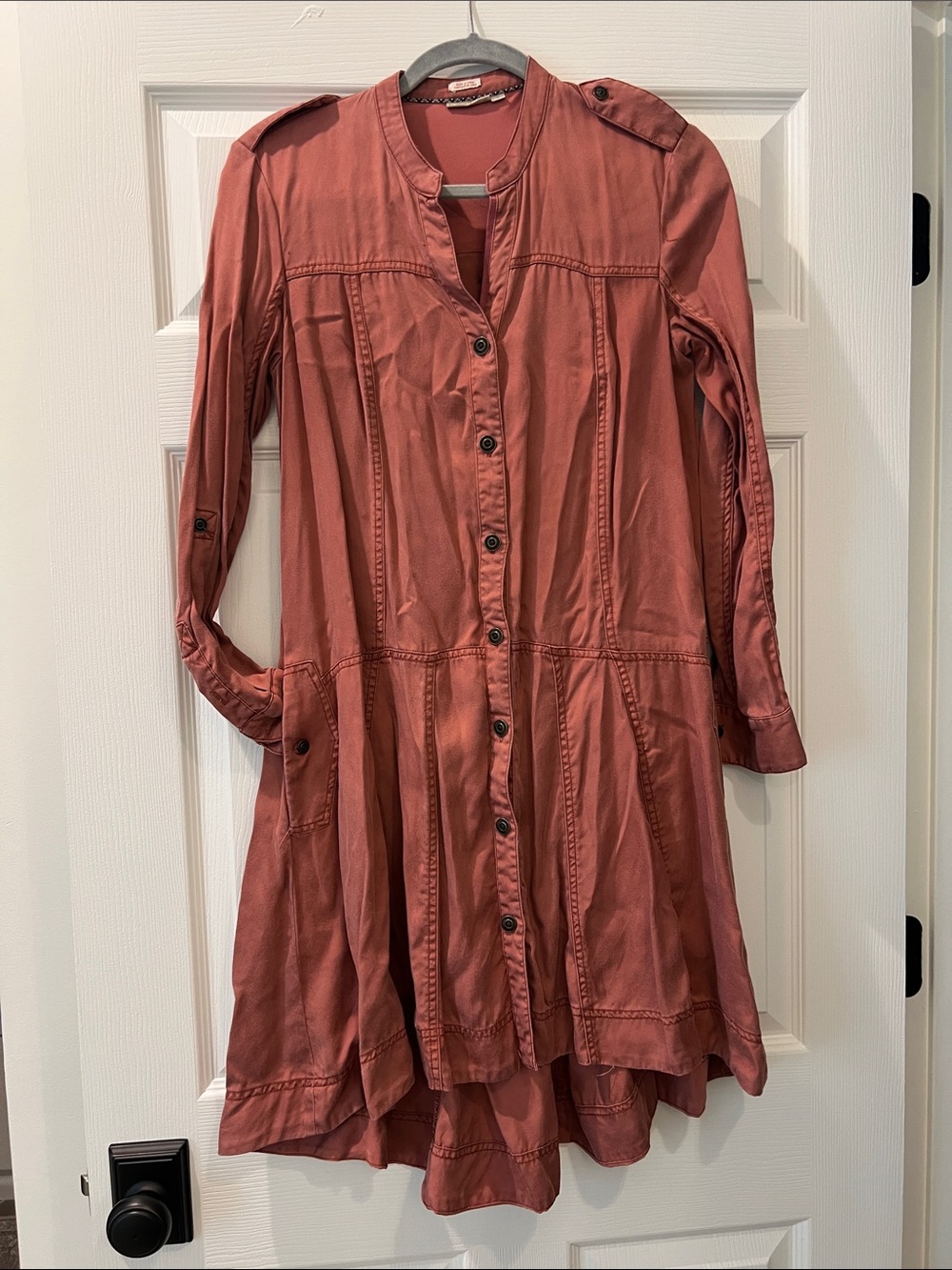 Anthropologie Rust Button-Front High-Low Shirt Dress